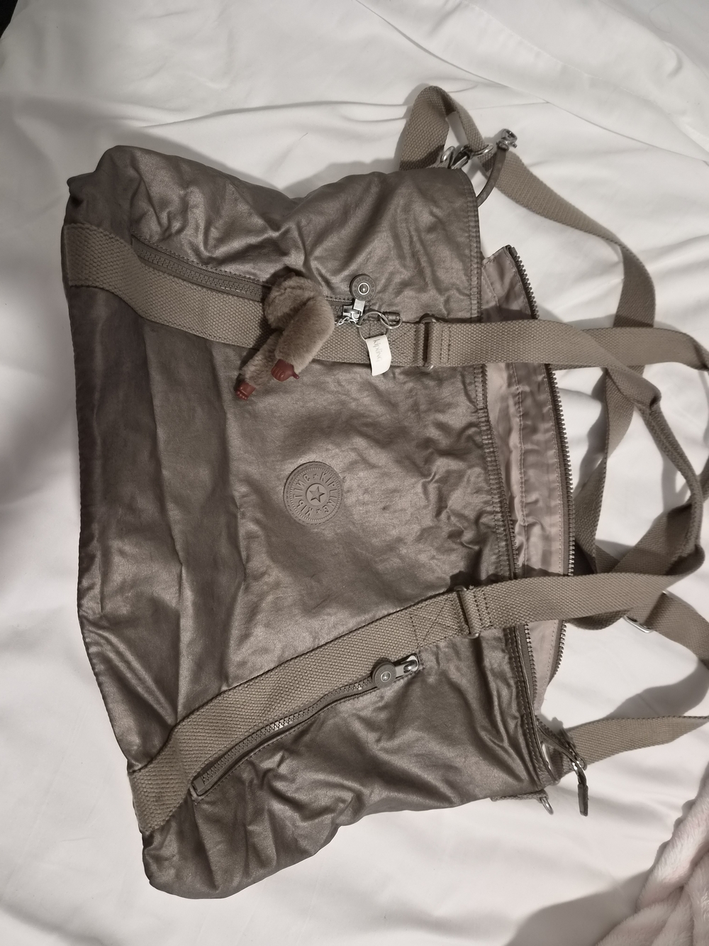 Kippling Taupe Nylon Tote Bag with Adjustable Straps